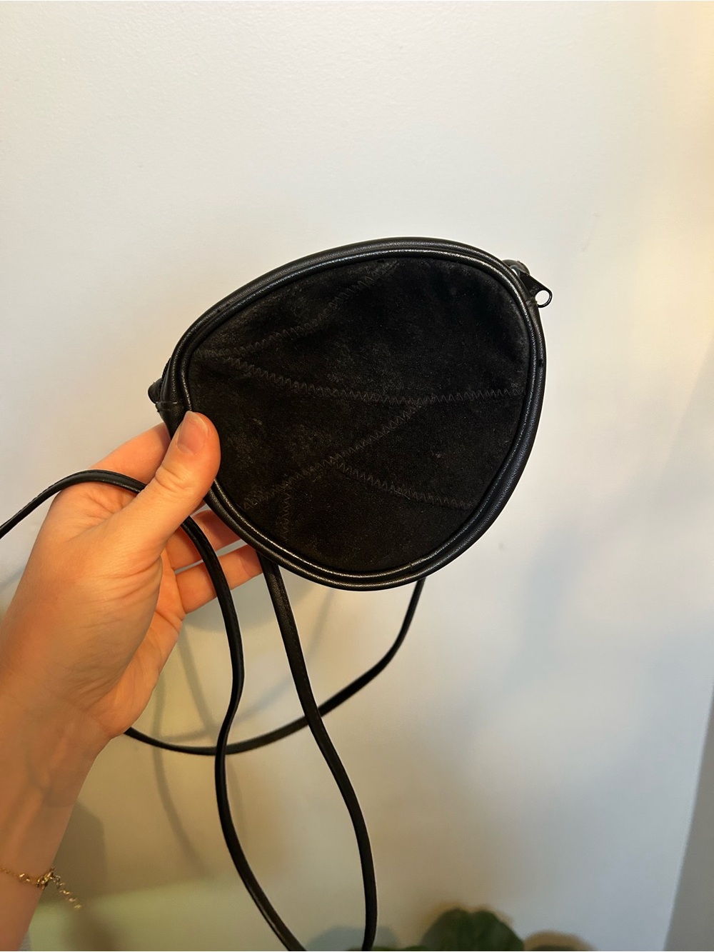 Black Suede Teardrop Crossbody Bag with Slim Strap